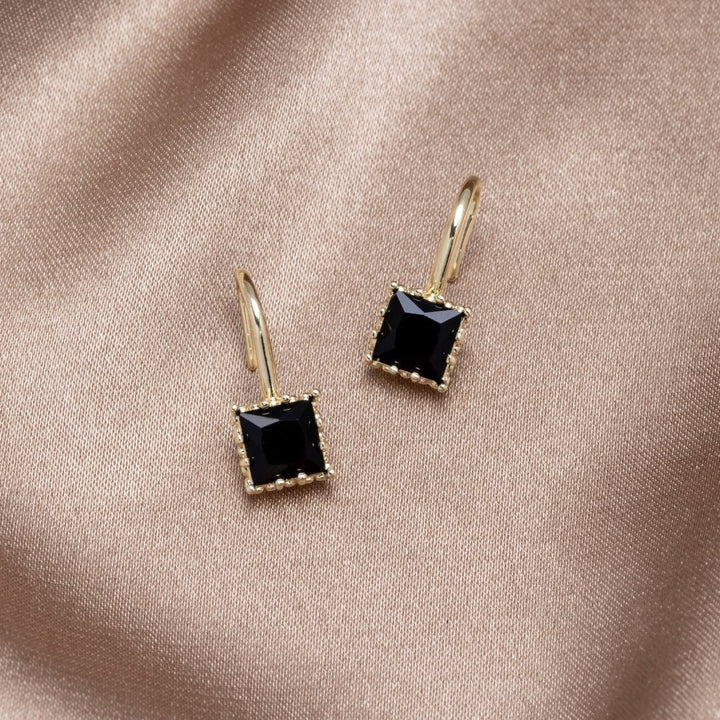Gold Drop Earrings Ciara with Black Stone