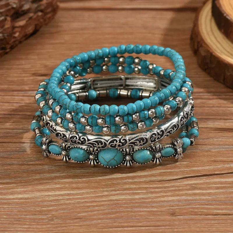 Silver Beaded Bracelet Set Niamh with Turquoise