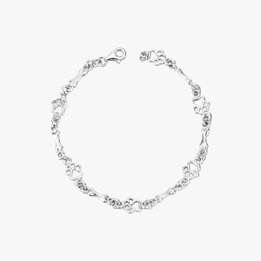 Silver Bracelet Aoibh with Paw Prints and Bones