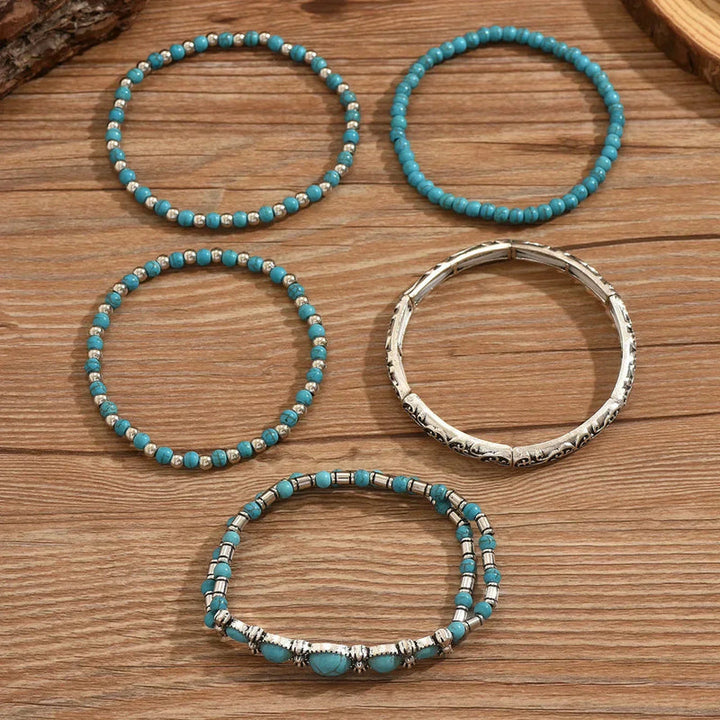 Silver Beaded Bracelet Set Niamh with Turquoise