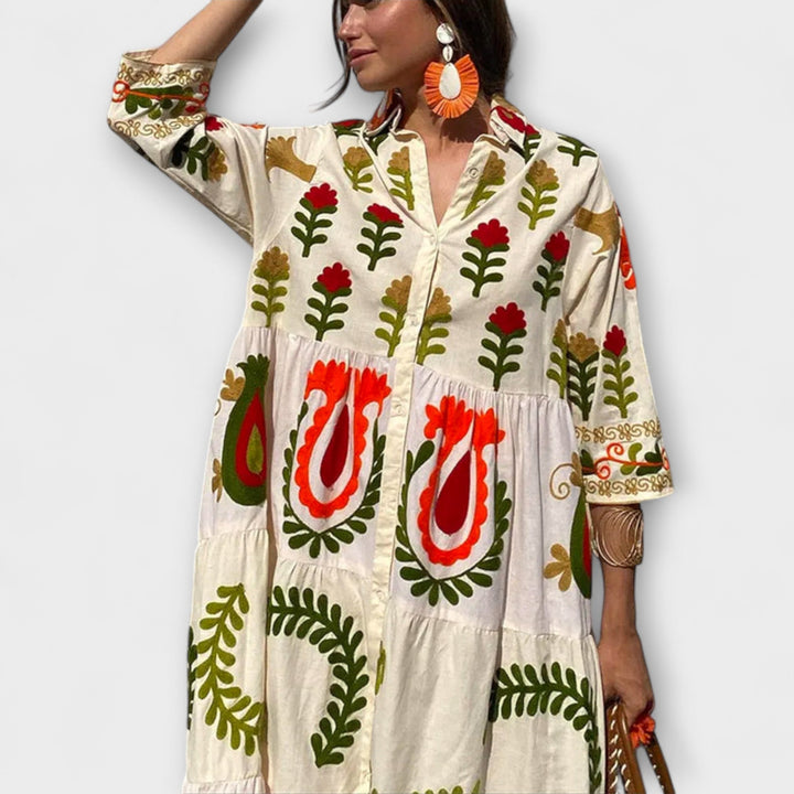 Diona - Weisses Maxikleid mit Blütenmuster