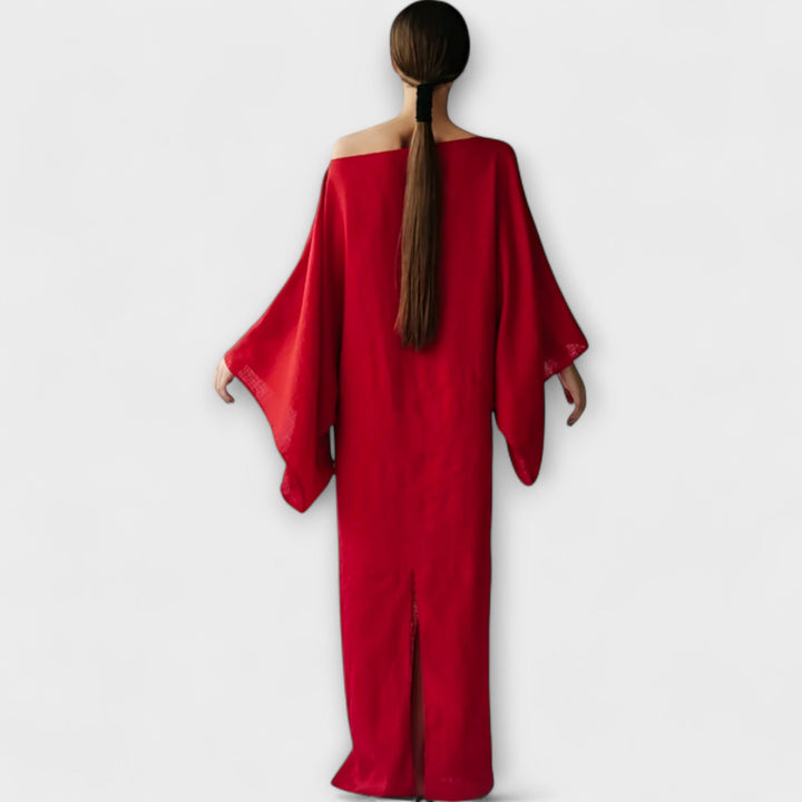 Dana - Blaues Kimono-Kleid aus Leinen