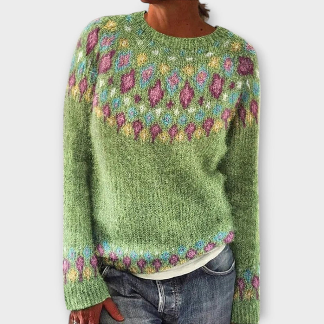 Devyn - Petrolfarbener kuscheliger Pullover mit Norweger-Muster