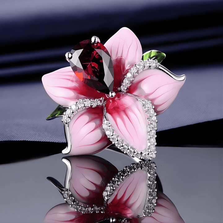 Silver Orchid Ring Róisín with Garnet