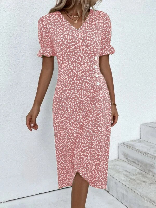 Rita - Graues Wickelkleid mit Tupfenmuster