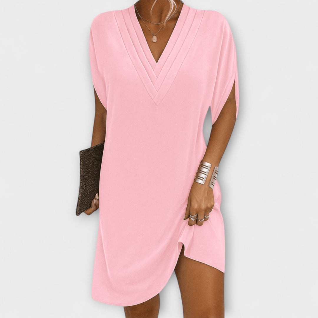 Adeline - Olivgrünes Sommerkleid mit V-Ausschnitt