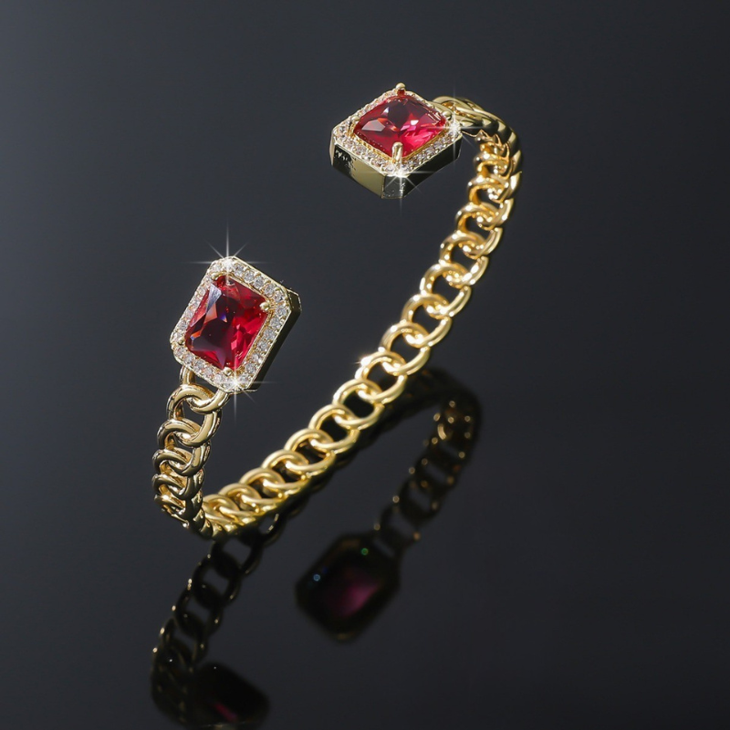 Gold Cuff Bracelet Treasa with Ruby