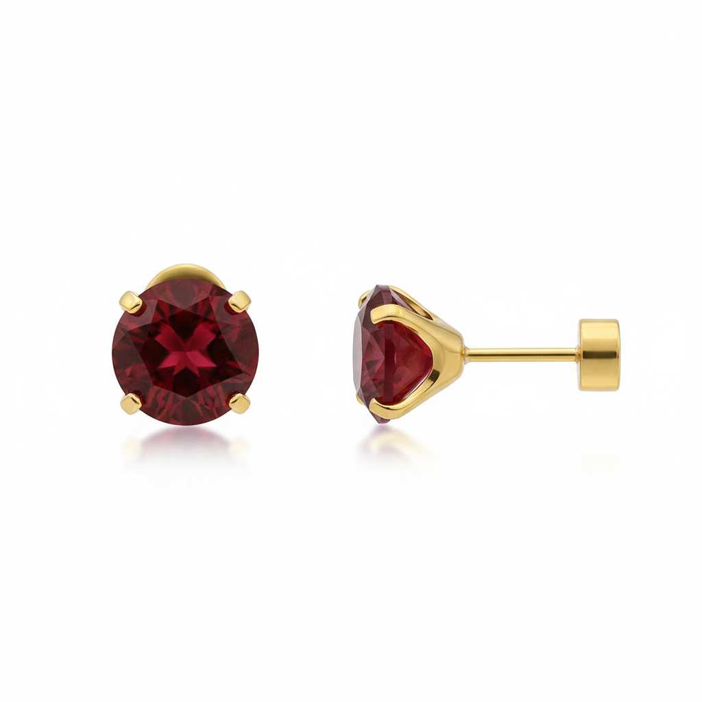 Gold Stud Earrings Áine with Ruby Stone