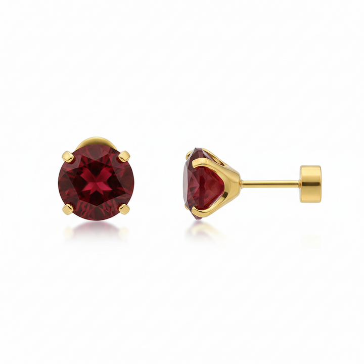 Gold Stud Earrings Áine with Ruby Stone
