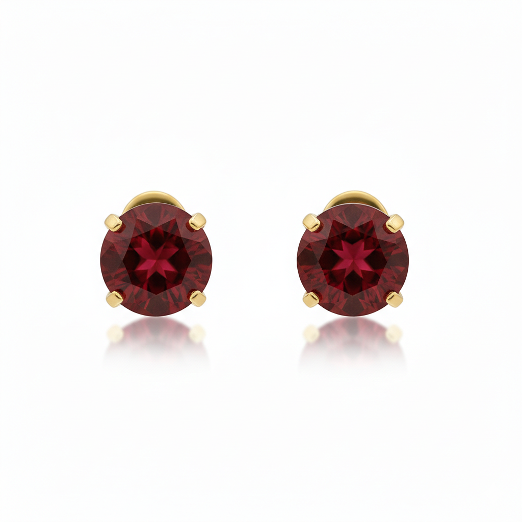 Gold Stud Earrings Áine with Ruby Stone