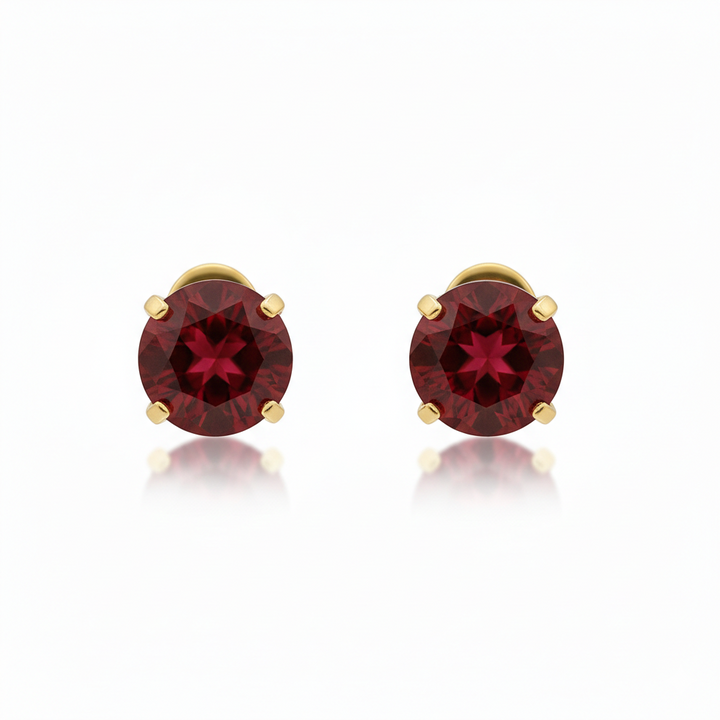 Gold Stud Earrings Áine with Ruby Stone