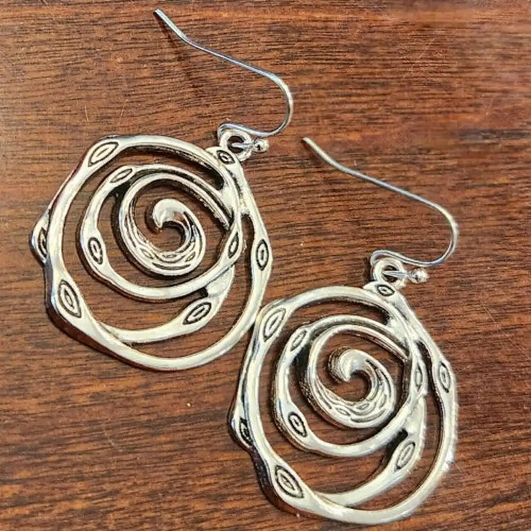 Silver Drop Earrings Dingle with Spiral Design