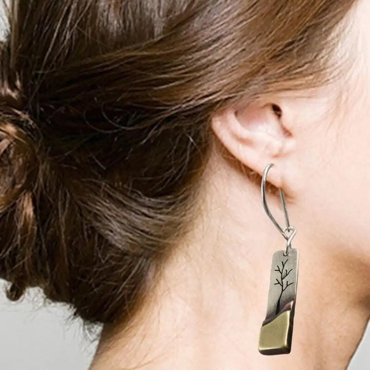 Gold & Silver Drop Earrings Órla with Tree Design