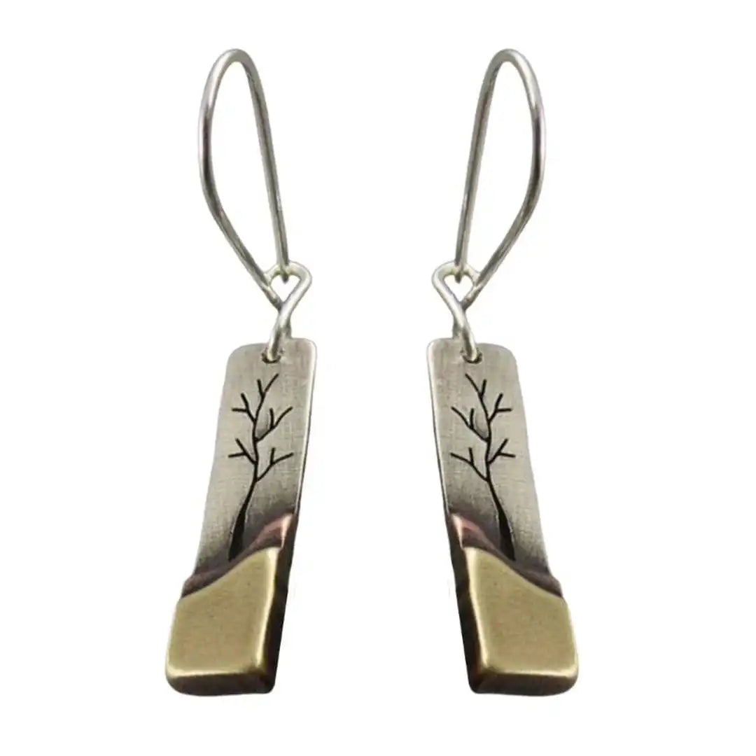 Gold & Silver Drop Earrings Órla with Tree Design