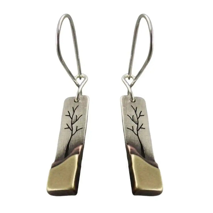 Gold & Silver Drop Earrings Órla with Tree Design