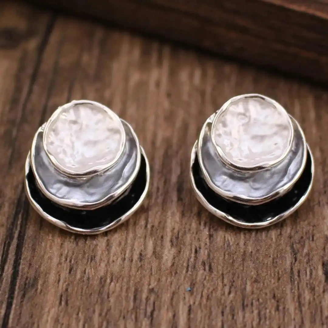 Silver Stud Earrings Adare with Black and White Layers