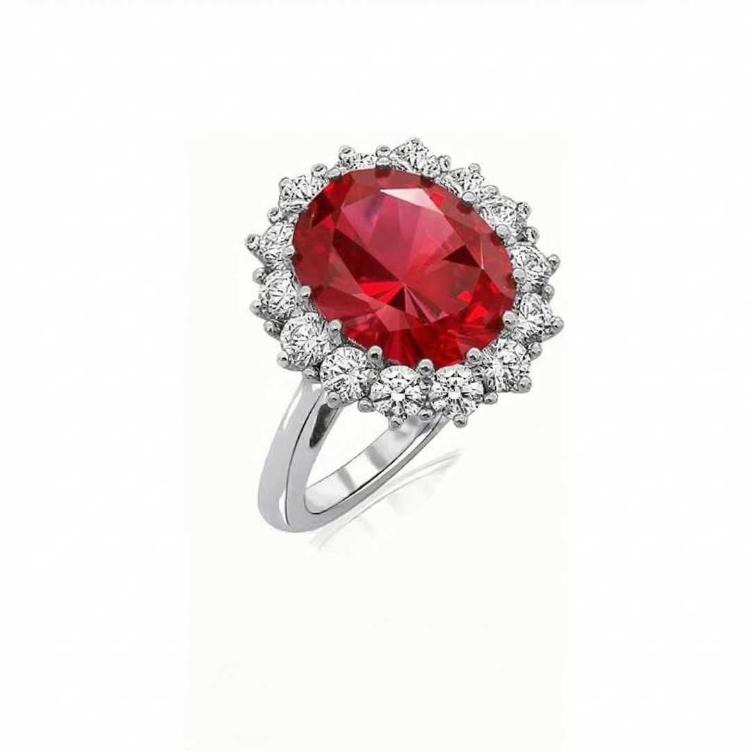 White Gold Ring Eabha with Ruby Halo