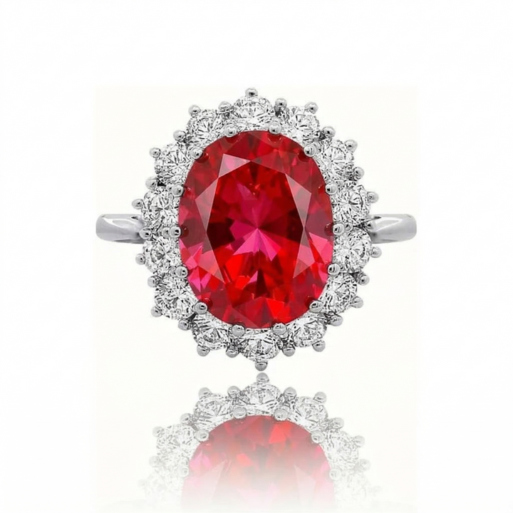 White Gold Ring Eabha with Ruby Halo