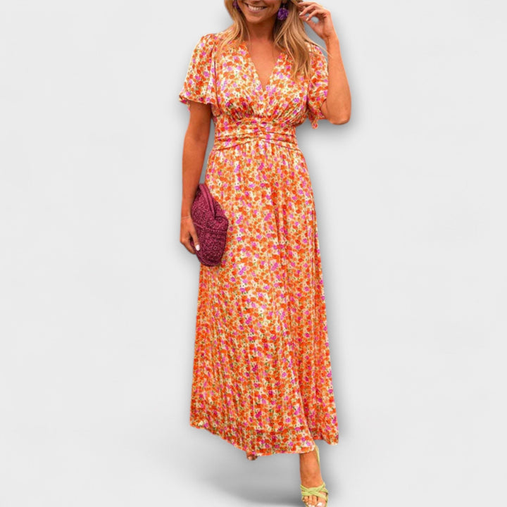 Elsie - Orange Maxikleid mit V-Ausschnitt