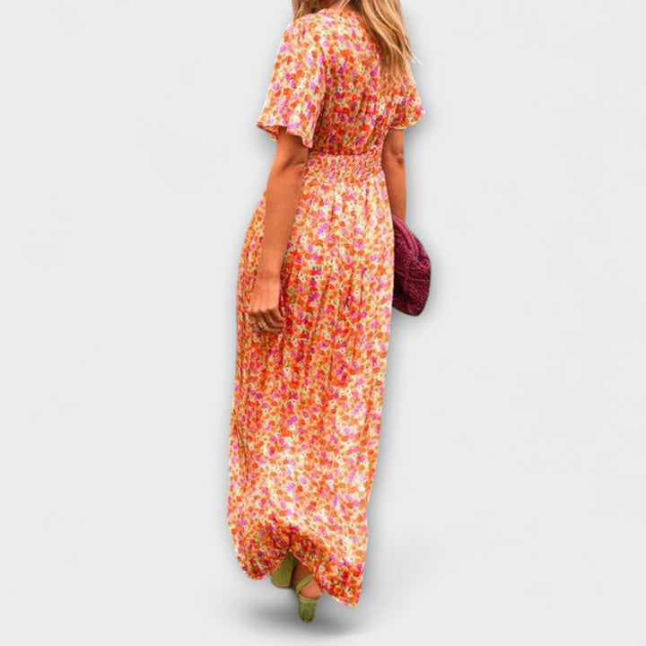 Elsie - Orange Maxikleid mit V-Ausschnitt