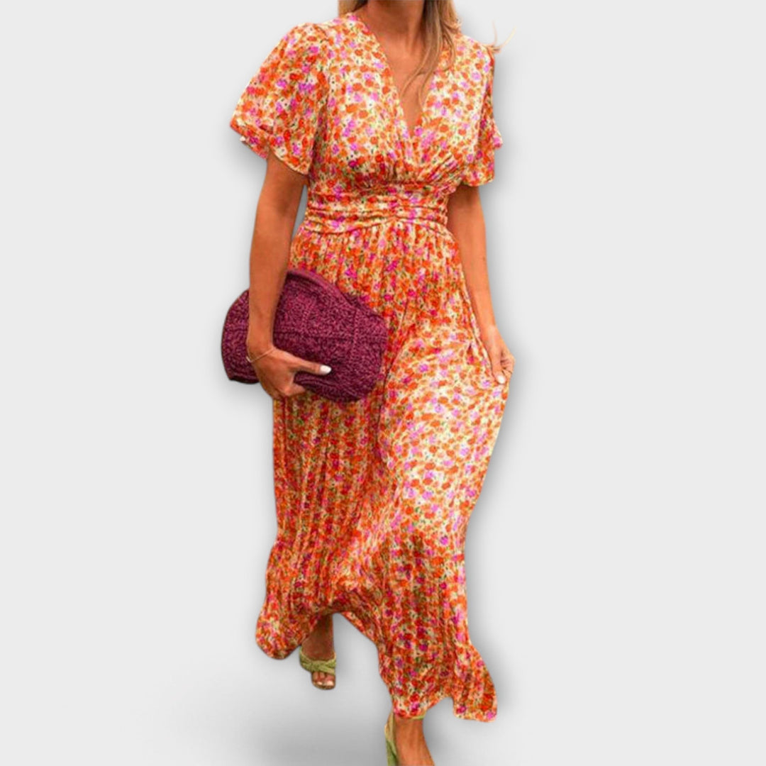 Elsie - Orange Maxikleid mit V-Ausschnitt