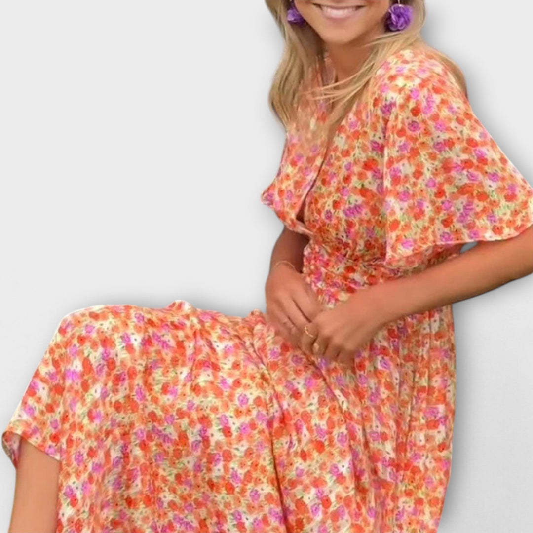 Elsie - Orange Maxikleid mit V-Ausschnitt