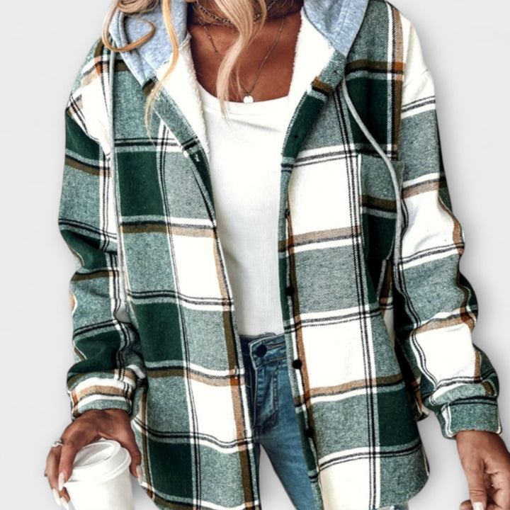 Zelina - Grün-weisser karierter Kapuzenpullover