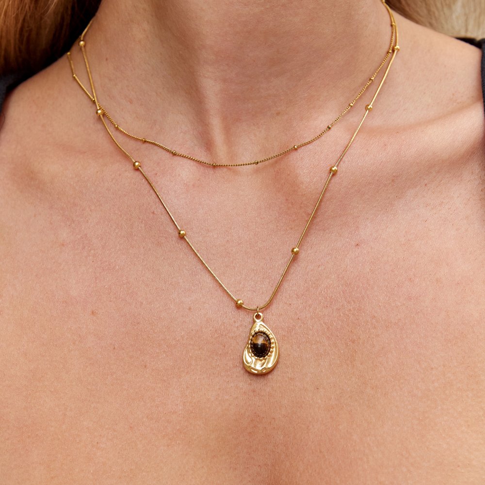 Gold Necklace Éabha with Amber Stone