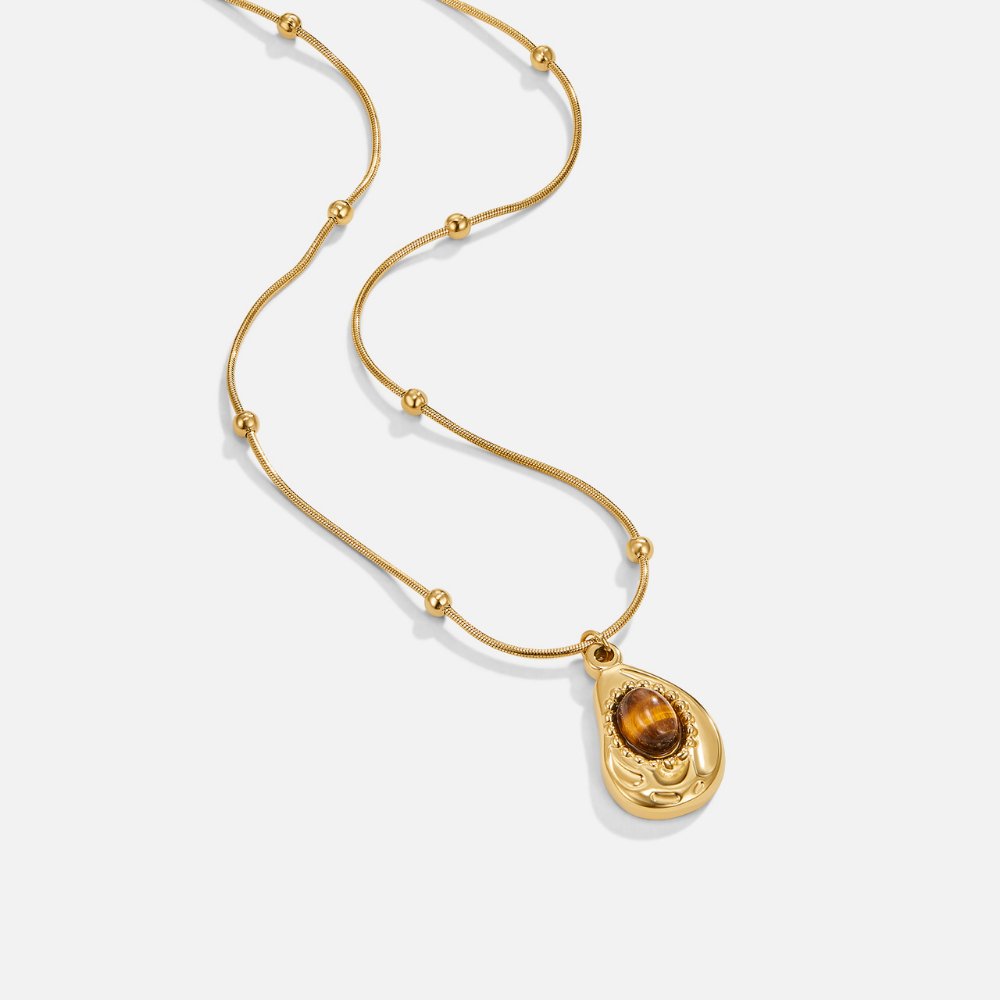 Gold Necklace Éabha with Amber Stone