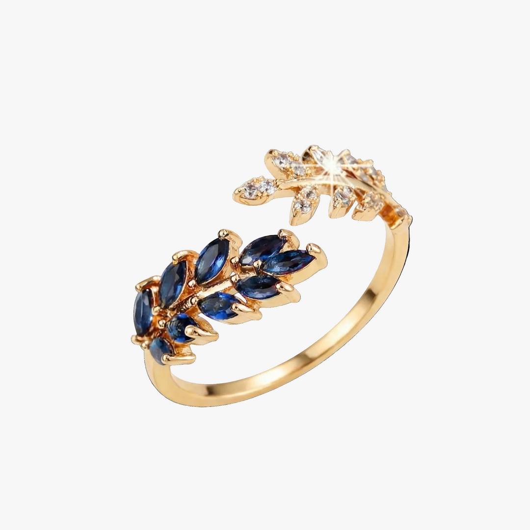 Gold Open Ring Béibhinn with Sapphire and Zirconia