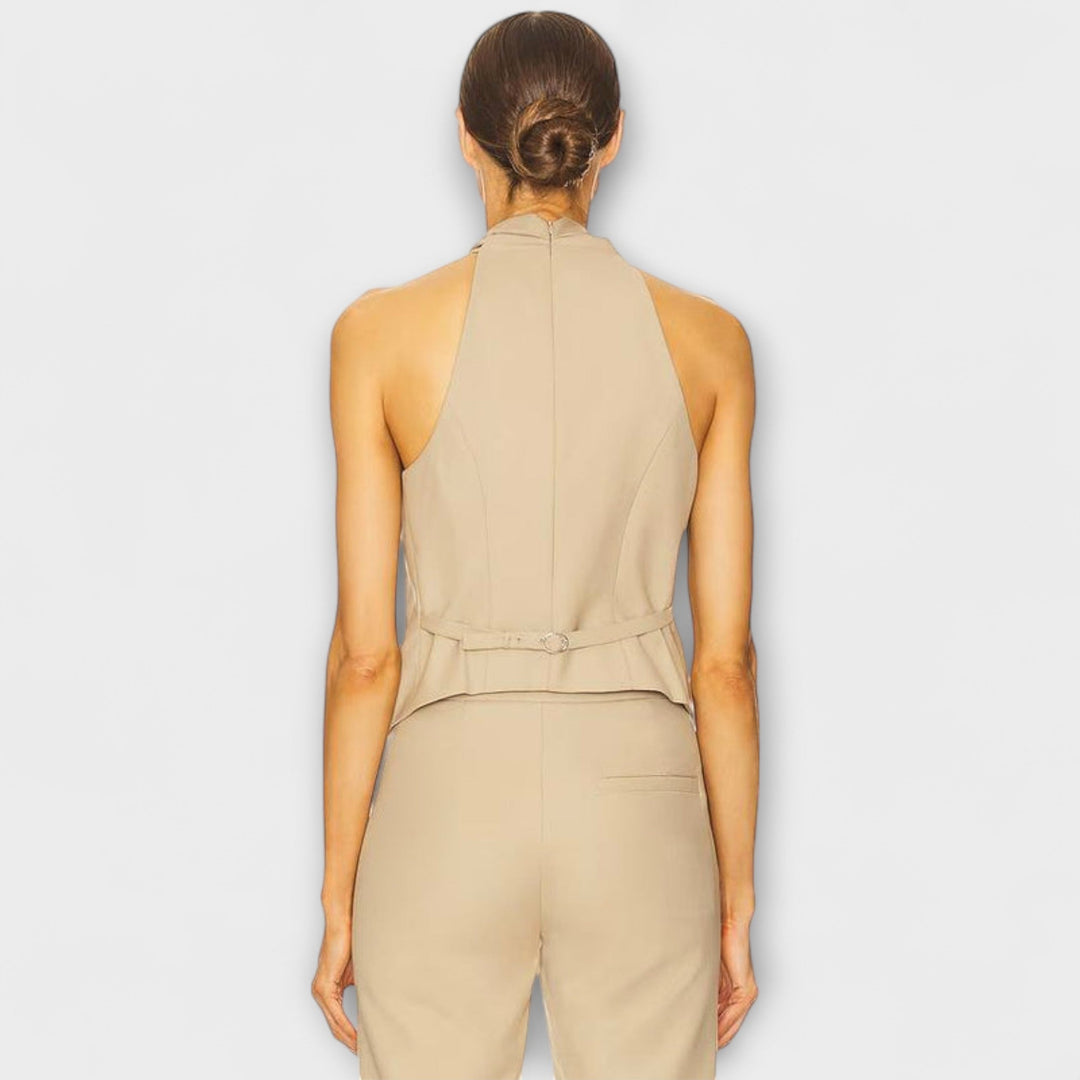 Juni - Beiges Crisscross-Halterneck-Top