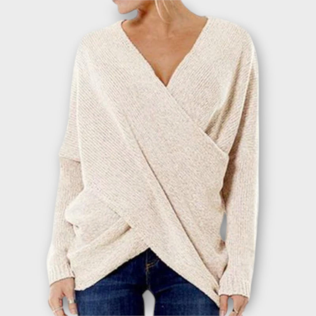 Heidi - Grüner gekreuzter Pullover mit V-Ausschnitt