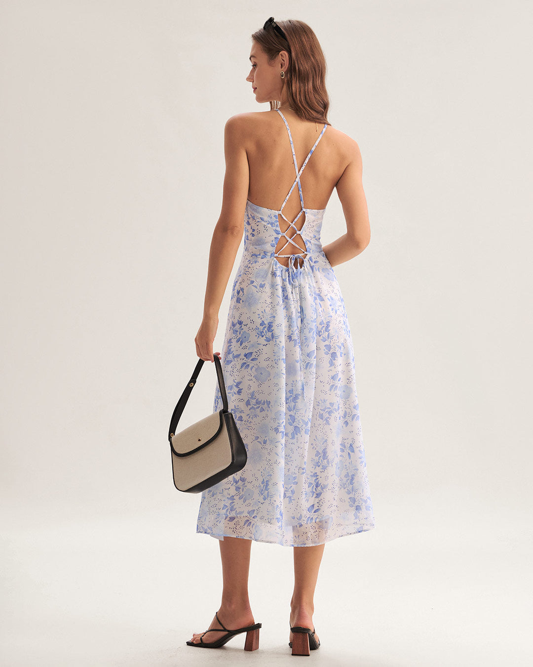 Clarice - Blaues Midikleid mit Blütenmuster