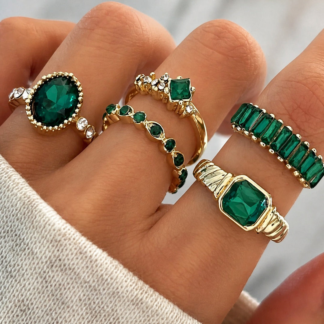 Gold Ring Set Galway with Emerald